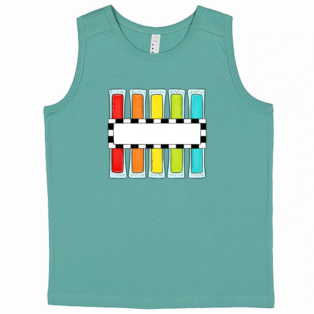 
                  
                    boys saltwater tank top with popsicle design. Name is added in the center.
                  
                