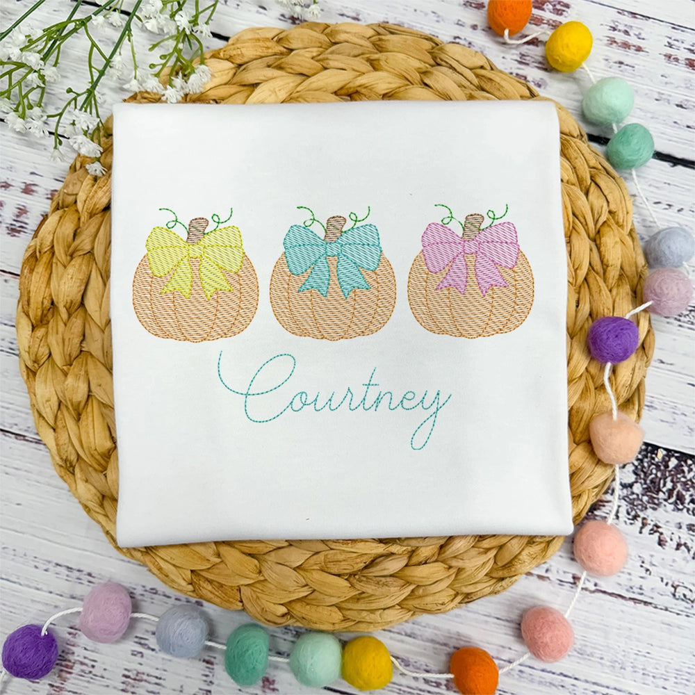 Pumpkin with bow Trio Tee - Petite & Sassy Designs