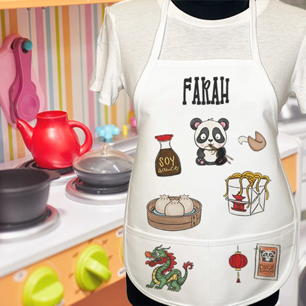 Personalized Kids Apron with Asian Food Design - Petite & Sassy Designs