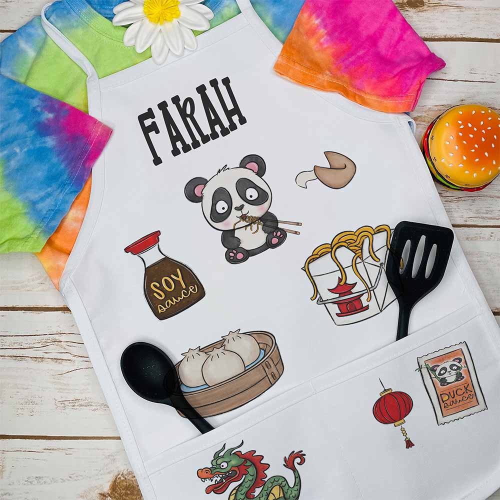 Personalized Kids Apron with Asian Food Design - Petite & Sassy Designs