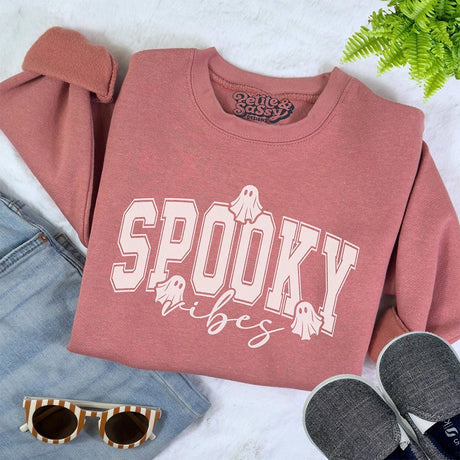 Spooky Vibes Sweatshirt – Halloween Pullover with Ghost Graphic - Petite & Sassy Designs