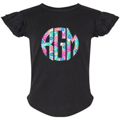 Spring Floral Monogram Flutter Sleeve T-shirt - Petite & Sassy Designs