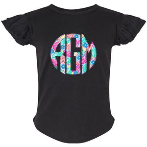 Spring Floral Monogram Flutter Sleeve T-shirt - Petite & Sassy Designs
