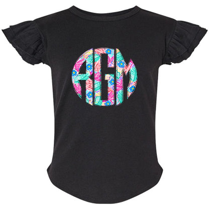 Spring Floral Monogram Flutter Sleeve T-shirt