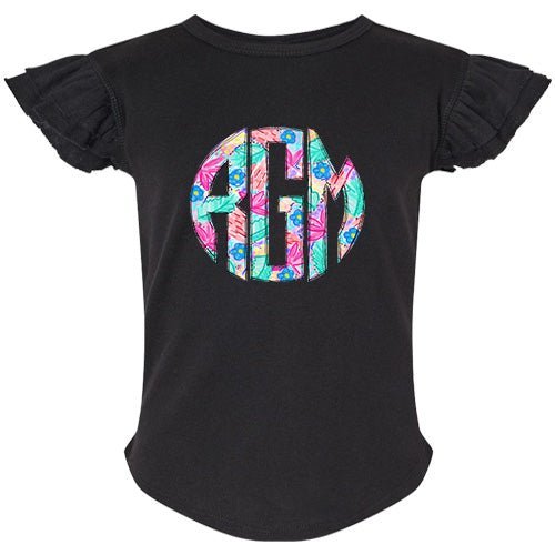 Spring Floral Monogram Flutter Sleeve T-shirt - Petite & Sassy Designs