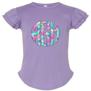 Spring Floral Monogram Flutter Sleeve T-shirt - Petite & Sassy Designs