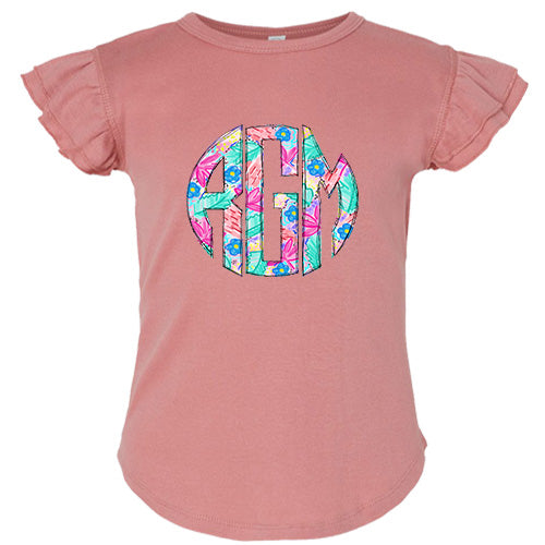 Spring Floral Monogram Flutter Sleeve T-shirt