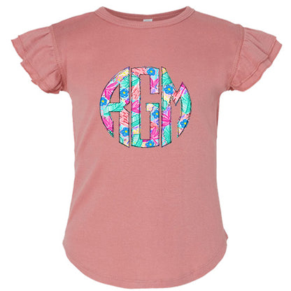 Spring Floral Monogram Flutter Sleeve T-shirt