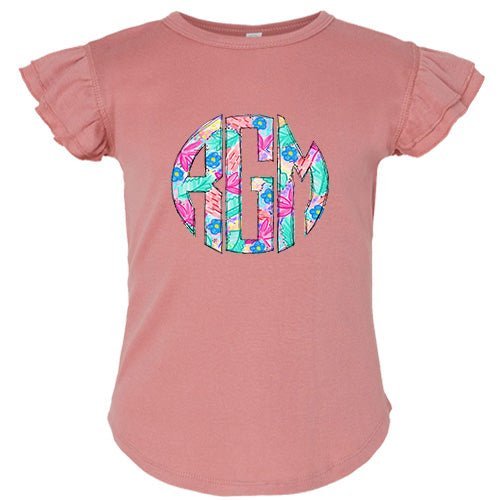 Spring Floral Monogram Flutter Sleeve T-shirt - Petite & Sassy Designs