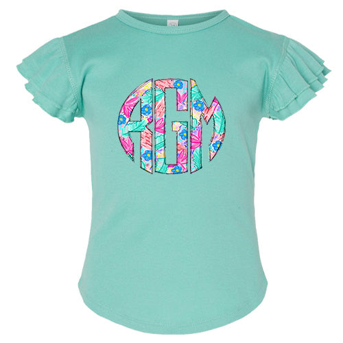 Spring Floral Monogram Flutter Sleeve T-shirt