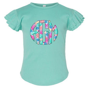Spring Floral Monogram Flutter Sleeve T-shirt - Petite & Sassy Designs