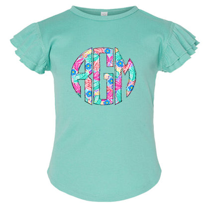 Spring Floral Monogram Flutter Sleeve T-shirt