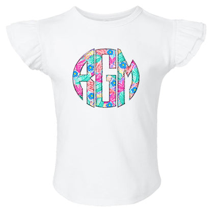 Spring Floral Monogram Flutter Sleeve T-shirt