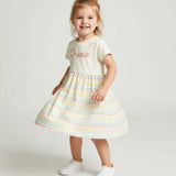 Girls Fine Jersey Dress in Natural/Sunkissed Stripe