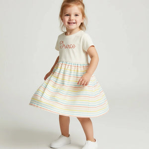 Girls Fine Jersey Dress in Natural/Sunkissed Stripe - Petite & Sassy Designs