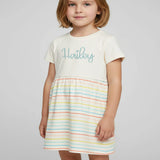 Girls Fine Jersey Dress in Natural/Sunkissed Stripe