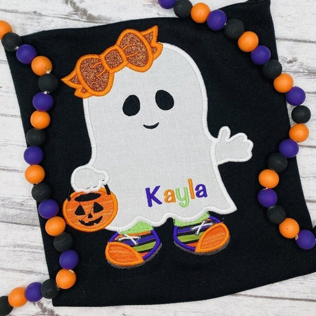 Applique Ghost with Pumpkin Shirt - Petite & Sassy Designs