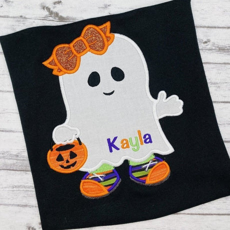 Applique Ghost with Pumpkin Shirt - Petite & Sassy Designs