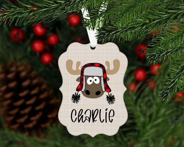 Custom Christmas Moose Hat Ornament - Petite & Sassy Designs