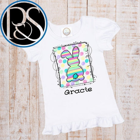 Custom Name Bunny Short Sleeve Ruffle Shirt - Petite & Sassy Designs