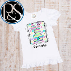 Custom Name Bunny Short Sleeve Ruffle Shirt - Petite & Sassy Designs
