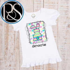 Custom Name Bunny Short Sleeve Ruffle Shirt - Petite & Sassy Designs
