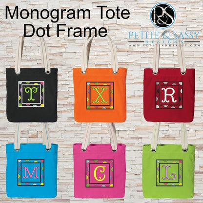 Dot Frame Monogram Heavy Duty Tote - Petite & Sassy Designs