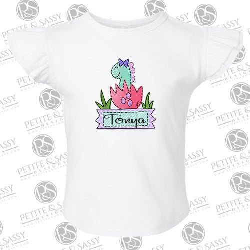 Easter Dino Flutter Sleeve T-shirt - Petite & Sassy Designs