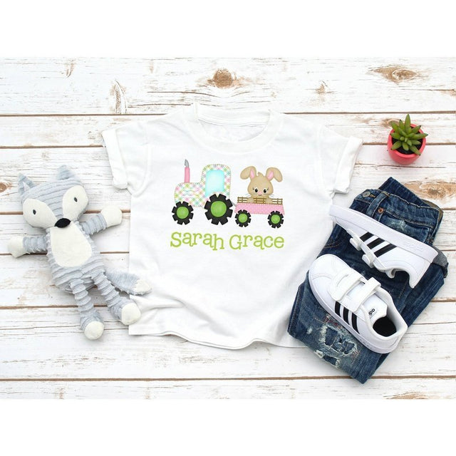 Personalized Easter Farm Girl Bunny Shirt - Petite & Sassy Designs