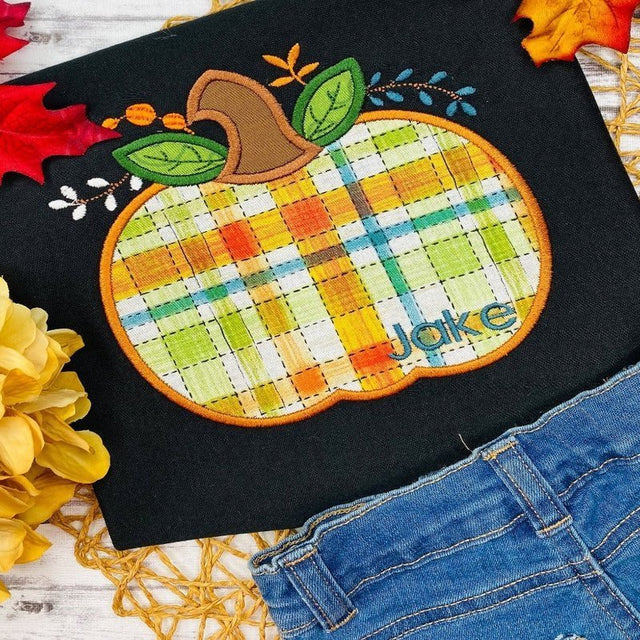 Fall Plaid Pumpkin Applique Shirt - Petite & Sassy Designs