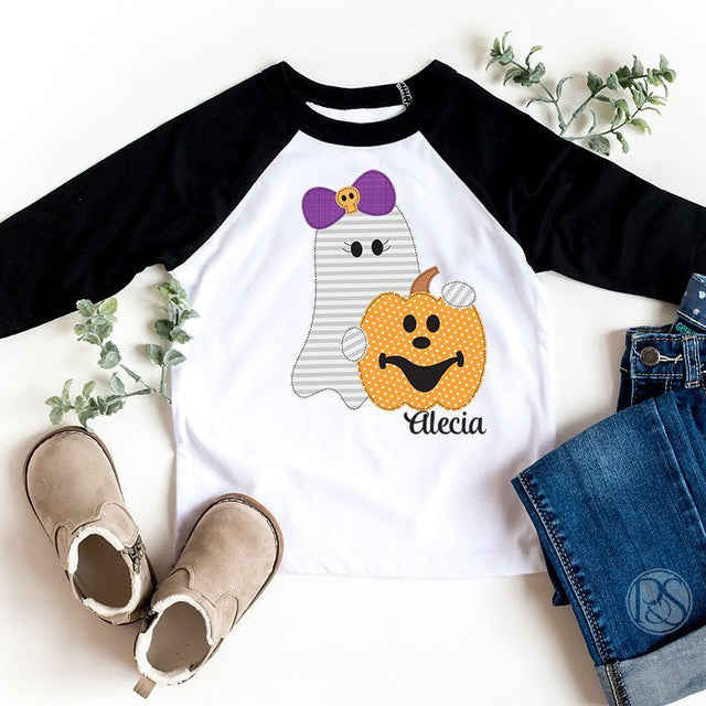 Girl Ghost with Pumpkin Shirt - Petite & Sassy Designs