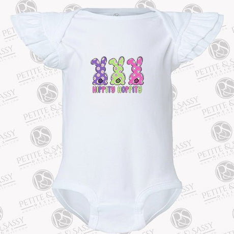 Hippity Hoppity Easter Bunny Flutter Sleeve Bodysuit - Petite & Sassy Designs