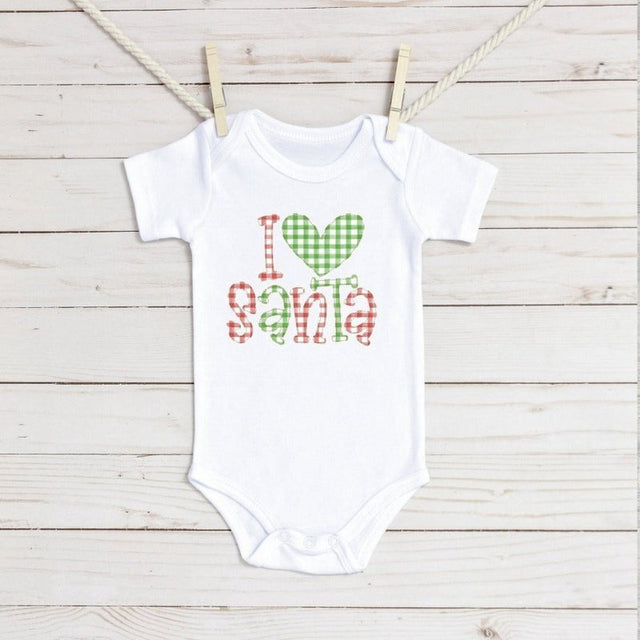 I love Santa Red/Green Check Infant Bodysuit - Petite & Sassy Designs