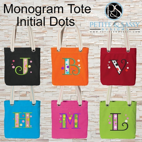 Initial Dots Initial Heavy Duty Tote - Petite & Sassy Designs