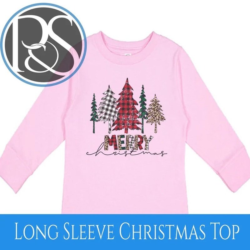Merry Christmas Patterned Tree Long Sleeve Tee - Petite & Sassy Designs