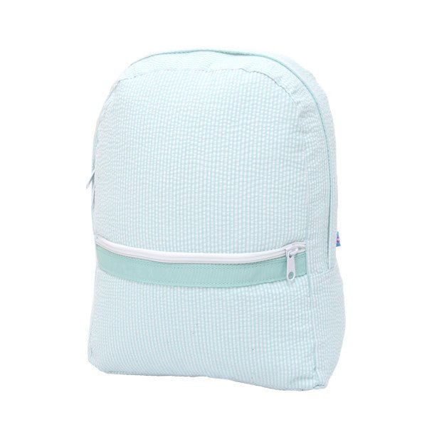 Mint Seersucker Medium Backpack - Petite & Sassy Designs diaper bag,kids backpack,monogram book bag,preschool bag,preschool book bag,school backpack,school book bag,seersucker backpack,seersucker book bag,toddler backpack,toddler book bag