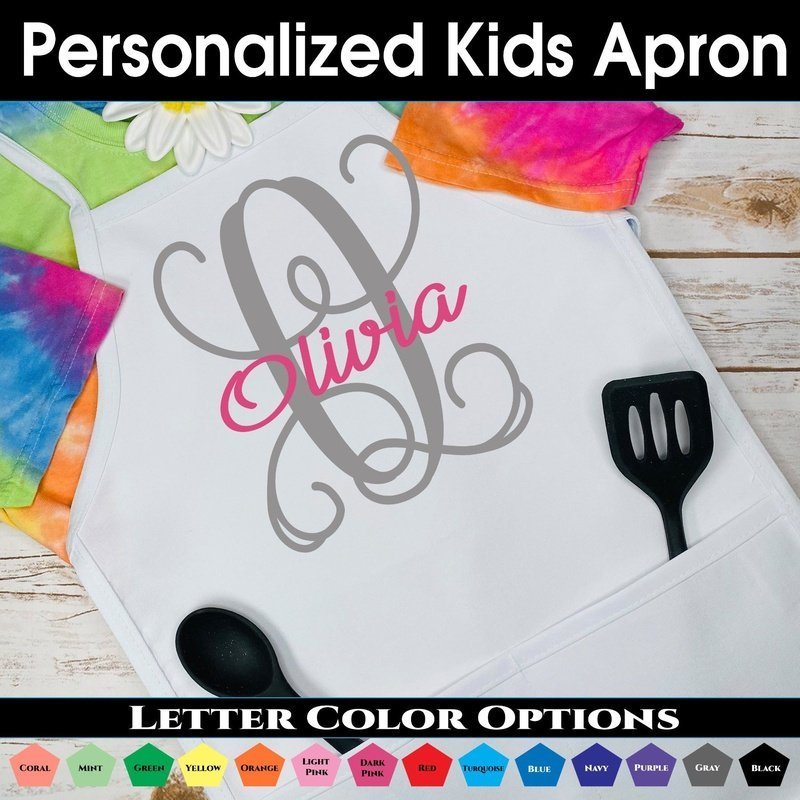 Monogram Letter w/ Name Kids Apron - Petite & Sassy Designs