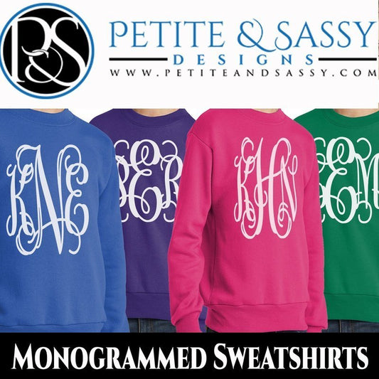 Monogrammed Kids Crewneck Sweatshirt - Petite & Sassy Designs