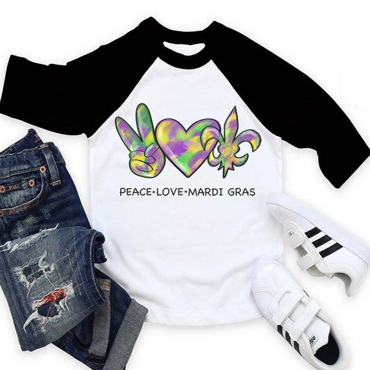 Peace Love Mardi Gras Raglan - Petite & Sassy Designs