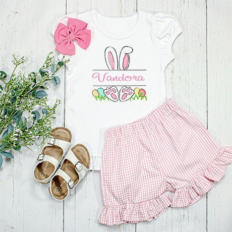 Personalized Name Girl Bunny Ruffle Shirt - Petite & Sassy Designs