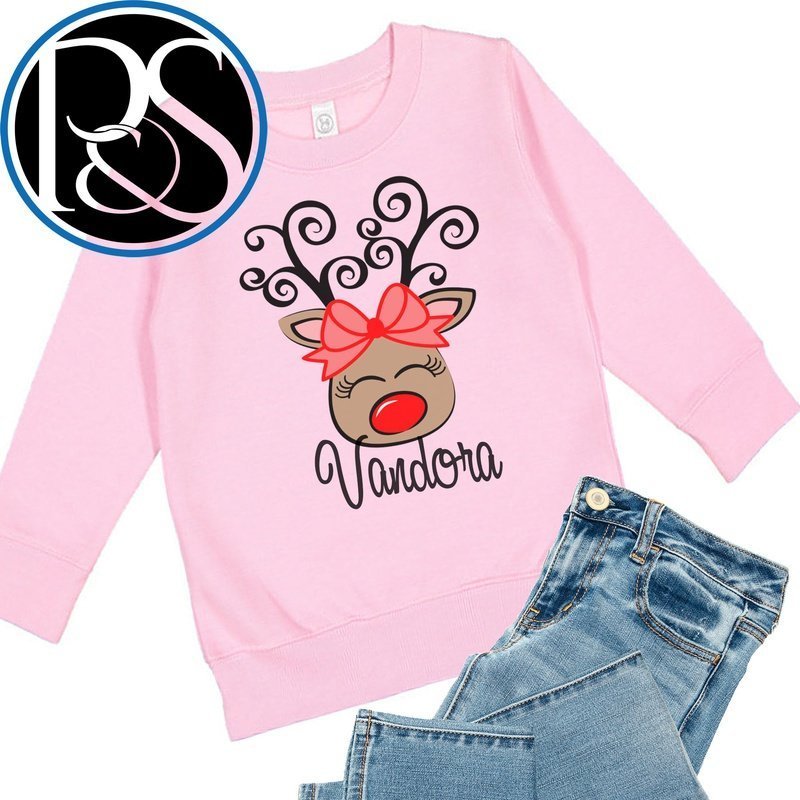 Personalized Reindeer Swirl Antler Sweatshirt - Petite & Sassy Designs