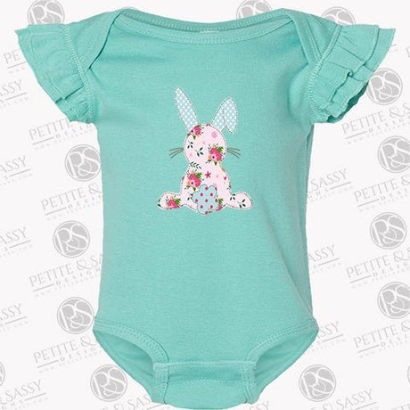 Personalized Shabby Chic Easter Bunny Flutter Sleeve Bodysuit - Petite & Sassy Designs