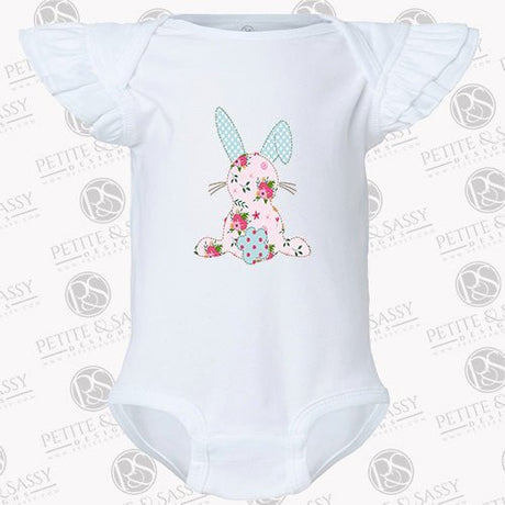 Personalized Shabby Chic Easter Bunny Flutter Sleeve Bodysuit - Petite & Sassy Designs