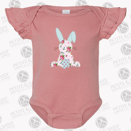 Personalized Shabby Chic Easter Bunny Flutter Sleeve Bodysuit - Petite & Sassy Designs