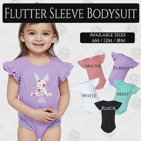 Personalized Shabby Chic Easter Bunny Flutter Sleeve Bodysuit - Petite & Sassy Designs