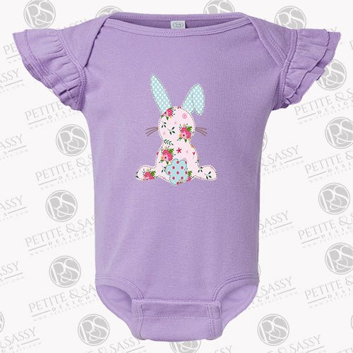 Personalized Shabby Chic Easter Bunny Flutter Sleeve Bodysuit - Petite & Sassy Designs