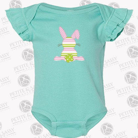 Personalized Striped Easter Bunny Flutter Sleeve Bodysuit - Petite & Sassy Designs