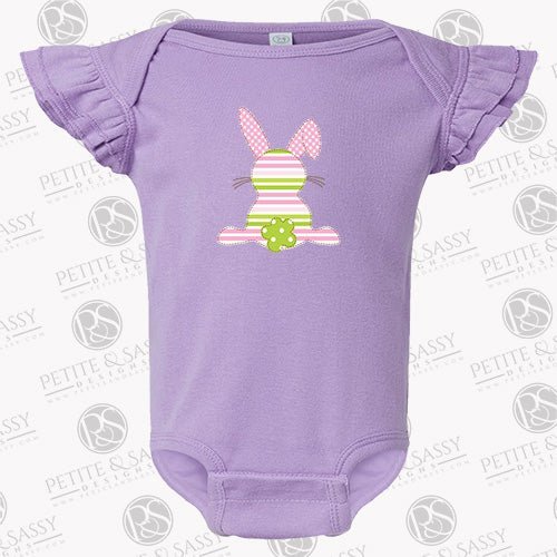 Personalized Striped Easter Bunny Flutter Sleeve Bodysuit - Petite & Sassy Designs