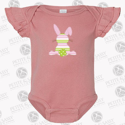 Personalized Striped Easter Bunny Flutter Sleeve Bodysuit - Petite & Sassy Designs