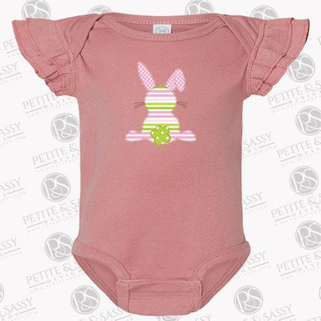 Personalized Striped Easter Bunny Flutter Sleeve Bodysuit - Petite & Sassy Designs